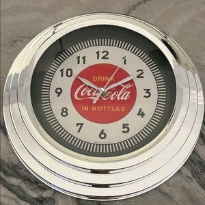 Coca Cola Red and Chrome Look Bottle Logo Wall Clock